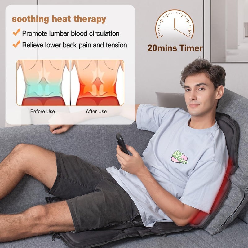 SLOTHMORE Back Massage Chair Pad, Back Massager with Heat for Pain Relief, Chair Massager for Full Body Massage, Deep Tissue Vibration Massger with 2 Adapters, Chair Massager for Office and Recliner - Image 4